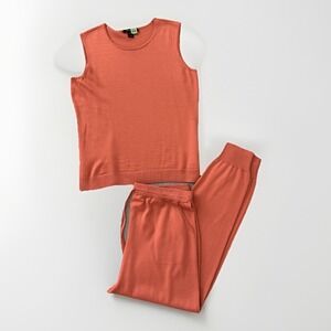 St John Knit Sleeveless Top Jogger Pants Set Large‎ Wool Blend Terracotta Casual